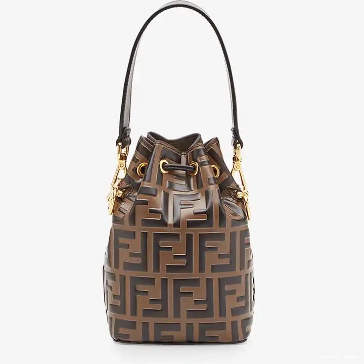 Affordable HOT FF Calf Leather Mon In Tresor Bag Motif Brown Fendi Bucket Mini 0705